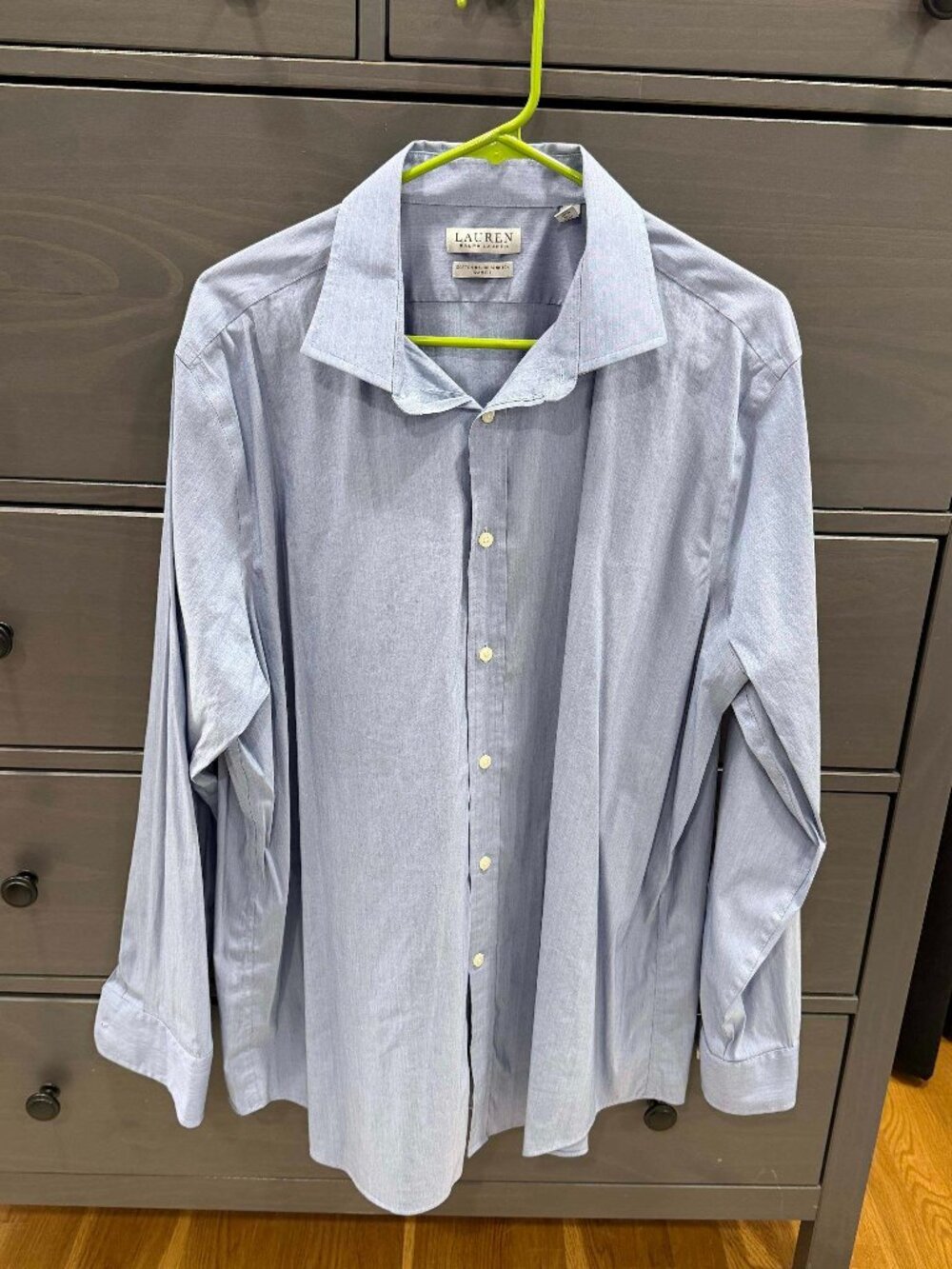 Lauren Ralph Lauren Blue Dress Shirt Slim Fit Stretch 18 34/35 2XL Cotton Nylon